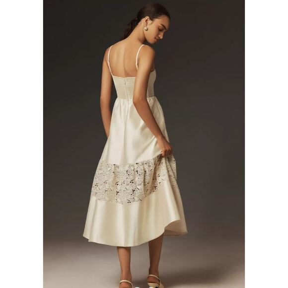 Anthropologie X Bhldn Gabrielle Taffeta Lace A-Line Midi Dress Size M NWT - Picture 4 of 11